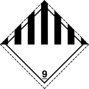 Etiqueta adhesiva materias y objetos peligrosos diversos, incluidas las materias peligrosas para el medio ambiente modelo 9 ADR 10x10 cm